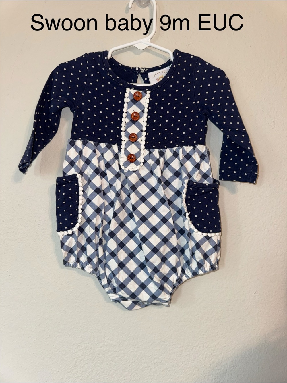 Swoon Boutique Navy and White Polka Dot & Gingham Baby Dress